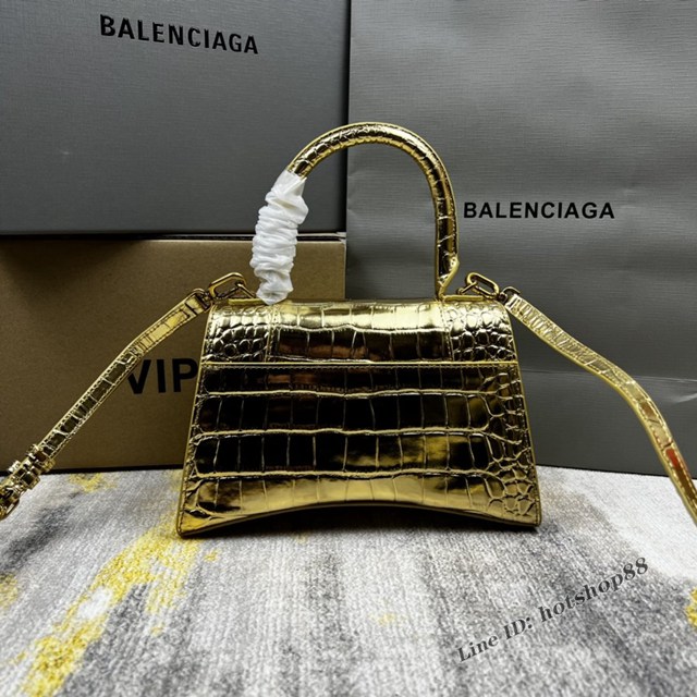 Balenciaga專櫃爆款鱷魚紋金色中號Hourglass沙漏包 巴黎世家頂級原單手提肩背包 fyj1209